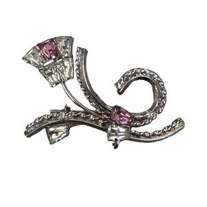 Vintage Star Art Sterling Silver Brooch Pink Rhinestones Floral Flower Tulip